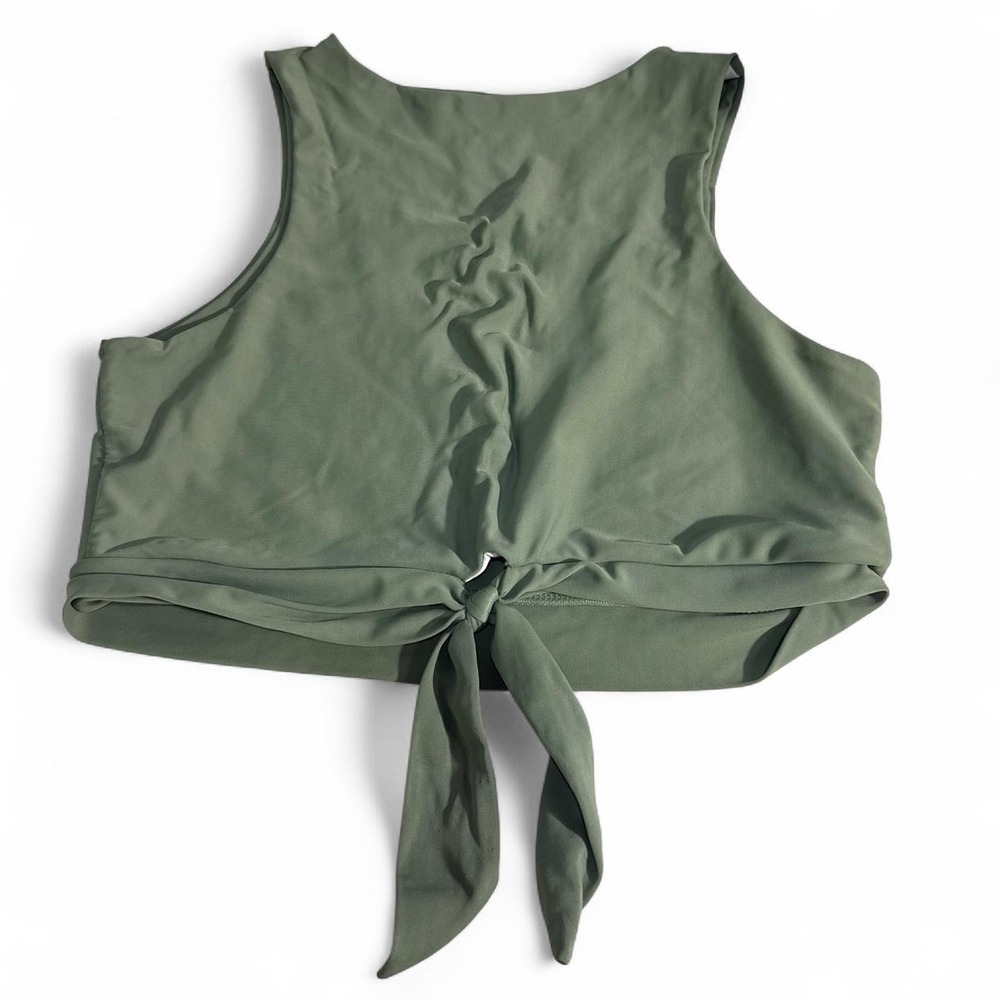 SHEIN Olive Green High Neck Tie Front Bikini Top Swim Crop Tank Size Medium